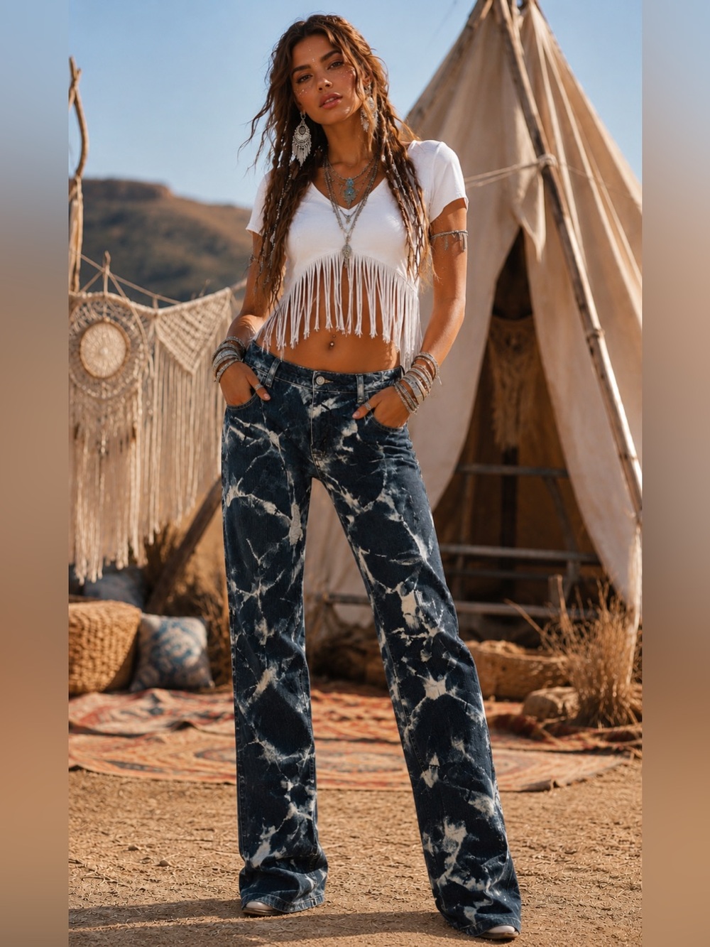 Soho Babe Acid Wash Tie Dye Wide Leg Jeans Size 15